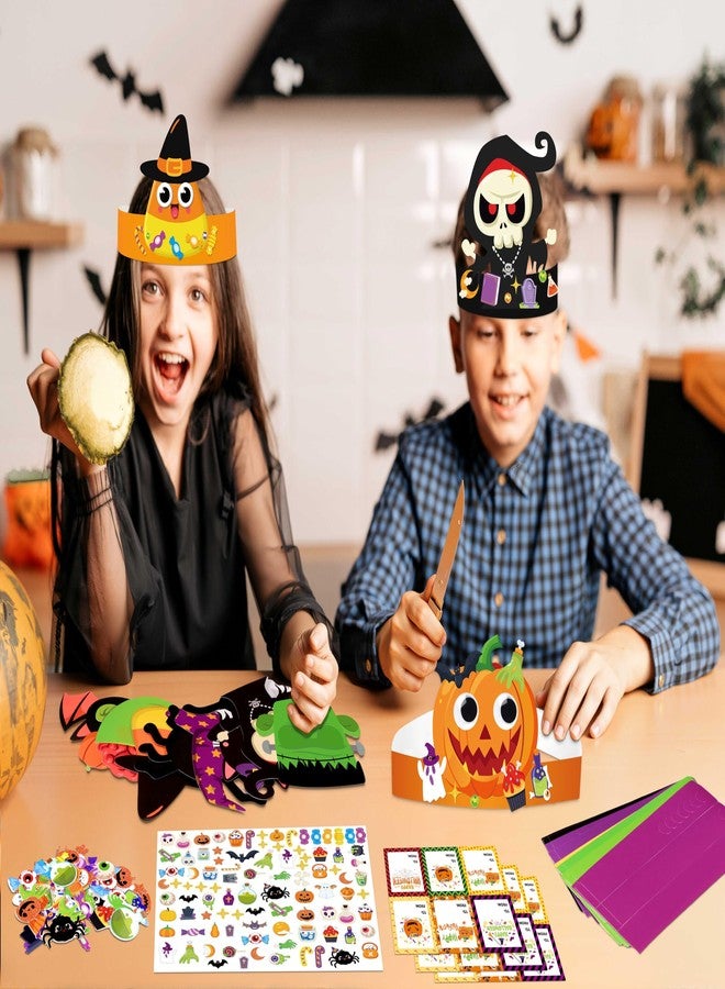 Eternity sky 30 Sets Halloween Crafts - DIY Headbands Paper Crown Hat Art Kit Set with Stickers for Party Favors - Image 5